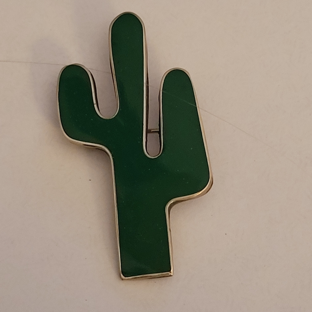 Silver & Enamel Vintage Brooch/Pin Saguaro Cactus